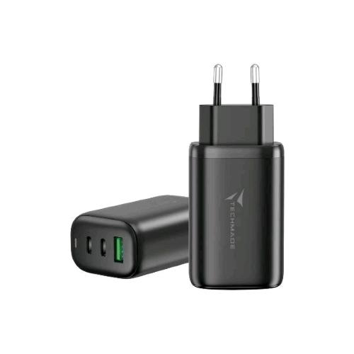 TECHMADE TM-P937-BK CARICABATTERIE DA RETE 65W FAST CHARGE 1 x USB-A 2 x USB-C NERO