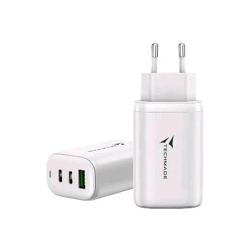 TECHMADE TM-P937-WH CARICABATTERIE DA RETE 65W FAST CHARGE 1 x USB-A 2 x USB-C BIANCO