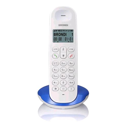 BRONDI TELEFONO LOTUS TELEFONO CORDLESS DECT GAP RUBRICA TELEFONIA 50 MEMORIE FINO A 5 PORTATILI COLLEGABILI BIANCO/BLU