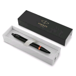 PARKER IM PROFESSIONALS VIBRANT RING PENNA A SFERA A SCATTO TRATTO 1 mm FUSTO IN ACCIAIO NERO FASCIA ARANCIO INCHIOSTRO NERO CONFEZIONE REGALO 