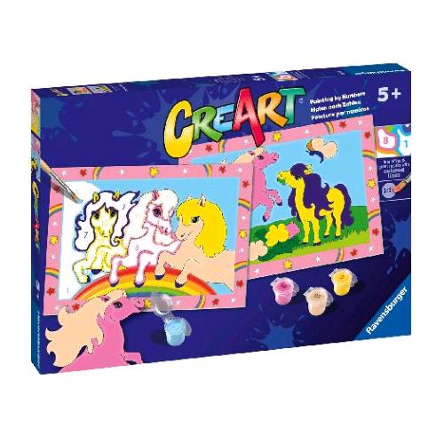 RAVENSBURGER CREART SERIE JUNIOR PONY KIT PER DIPINGERE CON I NUMERI CON 2 TAVOLE PRESTAMPATE PENNELLO E COLORI 