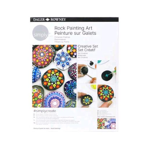 DALER ROWNEY SIMPLY ROCK PAINTING KIT CREATIVO CON 10 COLORI ACRILICI DA 18 ML 1 PENNELLO 1 PENNA DOPPIA PUNTA 2 BASTONCINI PER PUNTEGGIATURA E 6 PIETRE