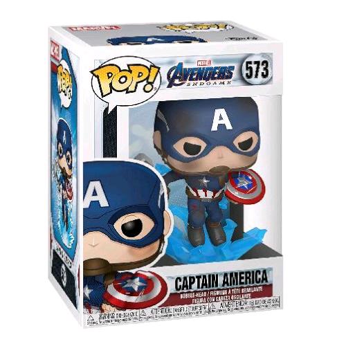 FUNKO POP MARVEL AVENGERS ENDGAME CAPTAIN AMERICA WITH BROKEN SHIELD E MJOLNIR FIGURA IN VINILE 9.5 CM  DA COLLEZIONE