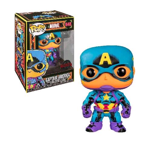 FUNKO POP MARVEL BLACK LIGHT CAPTAIN AMERICA FIGURA IN VINILE 9.5 CM DA COLLEZIONE 