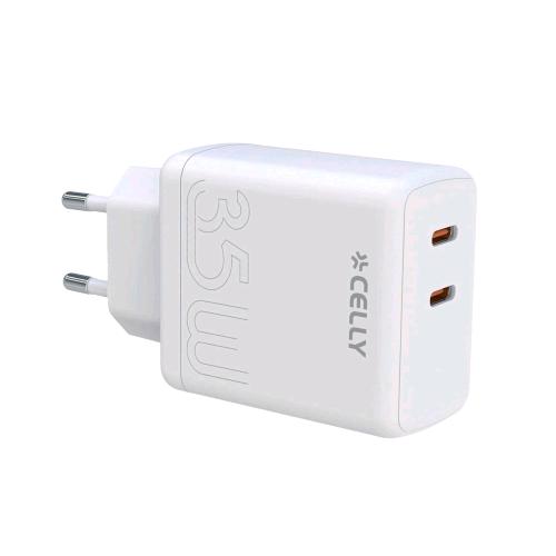 CELLY CARICABATTERIE DA VIAGGIO INTERNAZIONALE PRESA UK 2 x USB-C POWER DELIVERY 65 W WHITE