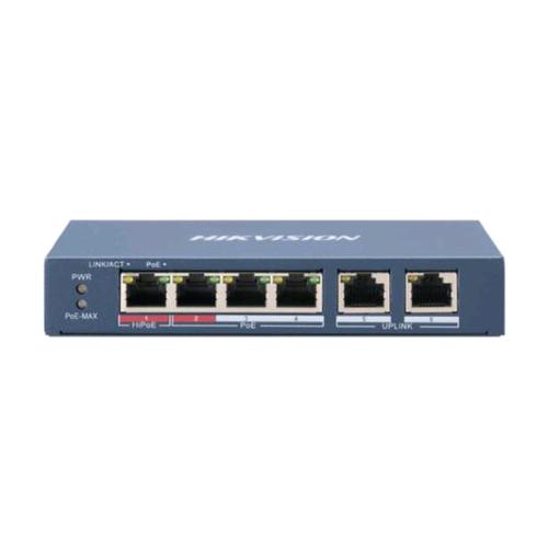 HIKVISION DS-3E0106HP-E SWITCH DI RETE NON GESTITO 4 PORTE LAN 10/100 Mbps RJ45 + 2P POE 10/100 Mbps RJ45 BLU
