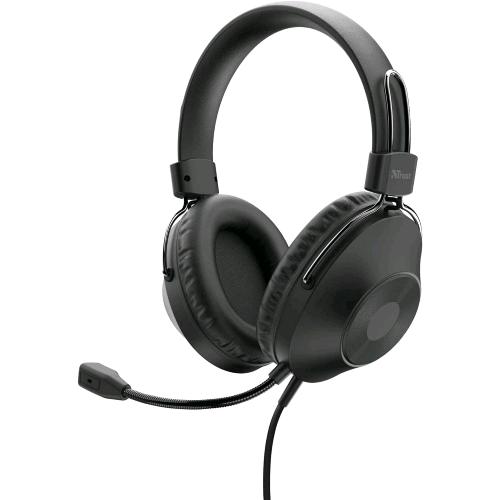 TRUST ZARU CUFFIE CON MICROFONO PROFESSIONALI USB OVER-EAR PER SKYPE TEAM ZOOM CAVO 2 MT NERO