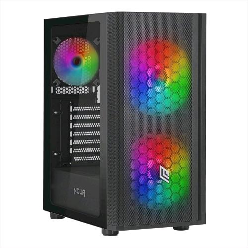 NOUA ORIZON M101 CASE GAMING ATX E-ATX MID TOWER FRONTALE MESH PANNELLO LATERALE IN VETRO TEMPERATO 3 VENTOLE LED ARGB NERO