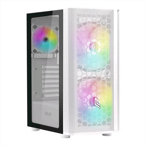 NOUA ORIZON M111 CASE GAMING ATX E-ATX MID TOWER FRONTALE MESH PANNELLO LATERALE IN VETRO TEMPERATO 3 VENTOLE LED ARGB WHITE EDITION