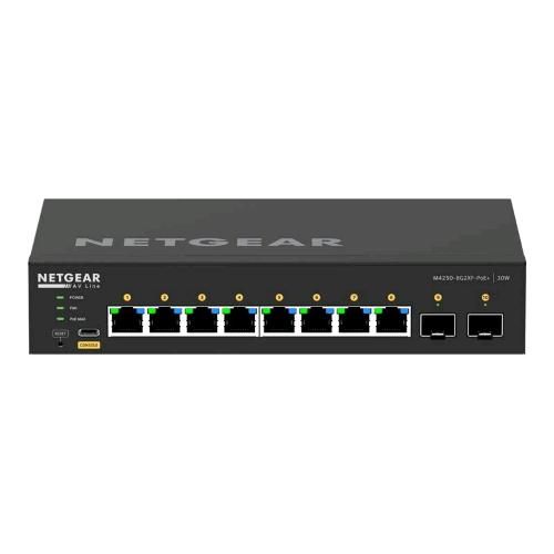 NETGEAR AV LINE M4250-8G2XF-PoE+ SWITCH GESTITO L3 8 x 10/100/1000 (8 PoE+) + 2 x 10 Gigabit SFP+ PoE+ (220 W) MONTABILE SU RACK