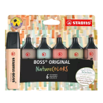 STABILO BOSS ORIGINAL NATURECOLORS EVIDENZIATORE PUNTA A SCALPELLO 2/5 mm COLORI ASSORTITI CONF 6 Pz.