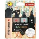 STABILO BOSS ORIGINAL NATURE COLORS EVIDENZIATORE PUNTA A SCALPELLO 2/5 mm COLORI ASSORTITI CONF 4 Pz.