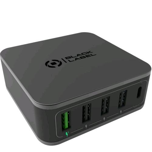 CELLY POWERSTATION POWER DELIVERY 60 W RICARICA FINO A 5 DISPOSITIVI CONTEMPORANEAMENTE 4 x USB-A 1 x USB-C NERO