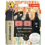 STABILO BOSS ORIGINAL NATURE COLORS EVIDENZIATORE PUNTA A SCALPELLO 2/5 mm COLORI ASSORTITI CONF 4 Pz.