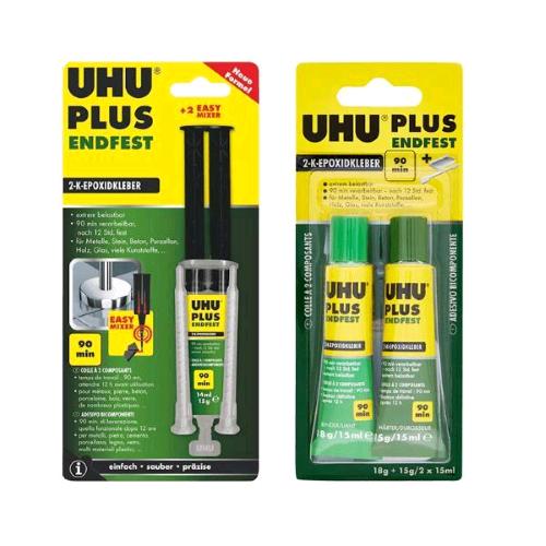 UHU PLUS ENDFEST COLLA EPOSSIDICA A 2 COMPONENTI DA 15 ML REISTENTE ALL'ACQUA ASCIUGATURA IN 90 MINUTI TRASPARENTE  
