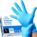 INTCO GUANTI IN NITRILE SENZA POLVERE SENZA LATTICE IPOALLERGENICI CERTIFICATI CE EN455 PER ALIMENTI MEDICI MONOUSO TAGLIA L BLU CONF 100 Pz