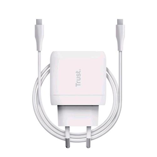 TRUST MAXO CARICABATTERIE DA RETE RAPIDO USB-C 100 W COMPLETO DI CAVO USB-C DA 2 MT BIANCO