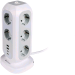 VERBATIM EUPT-01 POWER TOWER 15 IN 1 11 PRESE BIPASSO/SHUCKO + 2 x USB-A 2 x USB-C CON INTERRUTTORE CAVO 2 MT BIANCO/GRIGIO