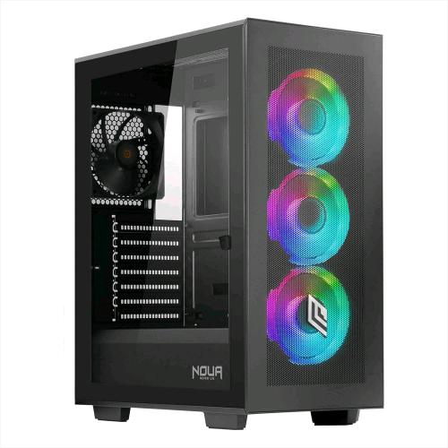 NOUA UTOPIA F501 GAMING CASE ARGB MID-TOWER ATX 3 VENTOLE LED RGB SINCRONIZZABILE 120mm + 1 VENTOLA PWM BLACK PANNELLO FRONTALE MESH E PANNELLO LATERALE IN VETRO TEMPERATO NERO