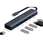 NILOX DOCKING STATION USB-C 6 IN 1 1 x HDMI 4K/30Hz 3 x USB-A 3.0 1 x RJ-45 GIGABIT 1 x USB-C PD 100 W IN ALLUMINIO