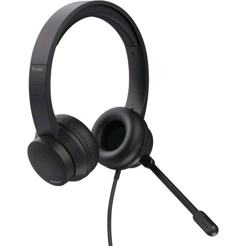TRUST AYDA CUFFIE CON MICROFONO LEGGERE ON-EAR JACK 3.5mm, ARCHETTO REGOLABILE CAVO 1,8 MT PER PC, PORTATILE, COMPUTER, LAPTOP, MAC, UFFICIO, TEAMS, SKYPE, ZOOM NERO