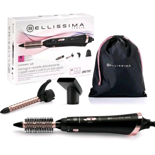 IMETEC BELLISIMA CERAMIC AIR MODELLATORE ARIA CALDA 3 IN 1 PER CAPELLI CORTI E MEDI 800 W RIVESTIMENTO CERAMICO 2 COMBINAZIONI ARIA TEMPERATURA COLPO ARIA FREDDA CON CUSTODIA NERO 