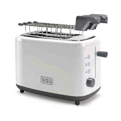 BLACK & DECKER TOSTAPANE 2 FETTE 820W CON PINZE 7 GRADAZIONI DI TOSTATURA VASSOIO RACCOGLIBRICIOLE BIANCO