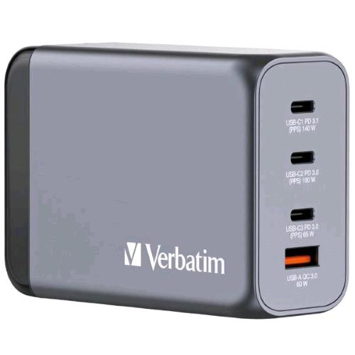 VERBATIM GNC-240 GaN CHARGER CARICABATTERIE DA RETE 240 W 4 USCITE 1 x USB-A 3 x USB-C GRIGIO