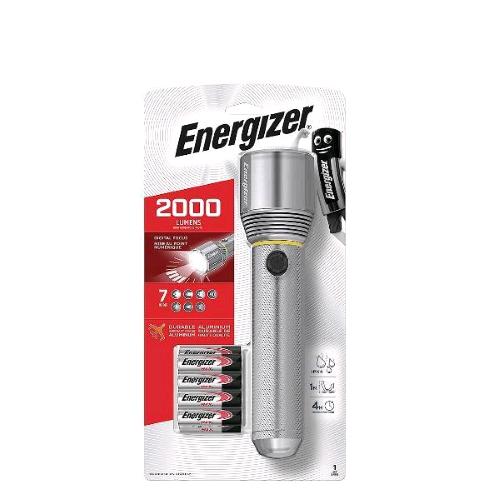 ENERGIZER VISION METAL HD POTENTE TORCIA PORTATILE IN ALLUMINIO AEREONAUTICO 2000 LUMEN IMPERMEABILE IPX4 RESISTENTE AGLI URTI 9 BATTERIE AA INCLUSE