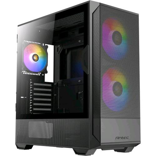 ANTEC NX416L ARGB CASE MIDI TOWER PANNELLO FRONTALE IN RETE AD ALTO FLUSSO D'ARIA 2 VENTOLE ARGB DA 160mm FRONTALI 1 ARGB DA 120mm POSTERIORE PANNELLO LATERALE IN VETRO TEMPERATO ATX/ITX/mATX NERO