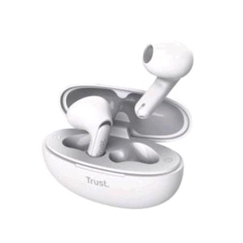 TRUST YAVI AURICOLARI BLUETOOTH WIRELESS CON 2 MICROFONI ENC CON CANCELLAZIONE DEL RUMORE CUSTODIA DI RICARICA BIANCO 