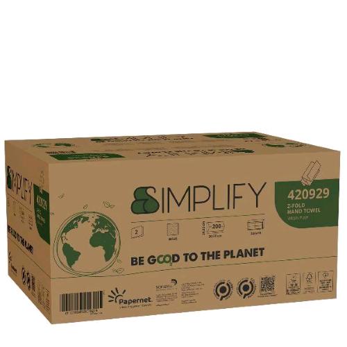 PAPERNET SIMPLIFY ASCIUGAMANI PIEGATI A Z 2 VELI IN PURA CELLULOSA 24X20.3 CM BIANCO CONF 200 PZ.