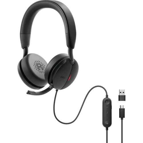 DELL WH5024 PRO WIRED ANC HEADSET CUFFIE CON MICROFONO CON CAVO ANC CANCELLAZIONE DEL RUMORE USB-C ED USB-A NERO