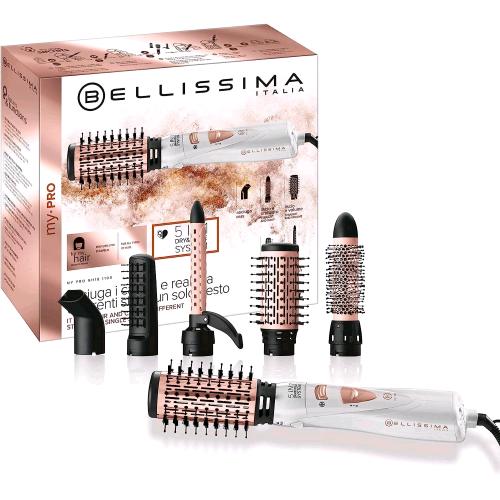 IMETEC GH18 1100 BELLISSIMA SPAZZOLA AD ARIA CALDA 1000W RIVESTIMENTO SPAZZOLE IN CERAMICA 5 ACCESSORI CAPELLI LISCI E LUMINOSI A ONDE MORBIDE O RICCI STRETTI BIANCO ROSA 