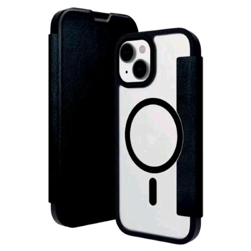 DBRAMANTE 1928 HELSINKI APPLE iPHONE 15 CUSTODIA A PORTAFOGLIO MagSafe PARTE ANTERIORE IN SIMILPELLE NERA PARTE POSTERIORE TRASPARENTE CON MAGNETE MagSafe NERO INTEGRATO
