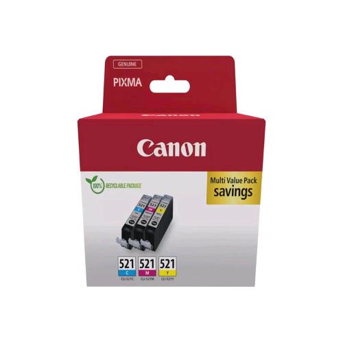 CANON CLI-521 C/M/Y MULTI PACK CONFEZIONE DA 3 CARTUCCE 9 ML GIALLO, CIANO, MAGENTA PER PIXMA iP3600, iP4700, MP540, MP550, MP560, MP620, MP630, MP640, MP980, MP990, MX860, MX870