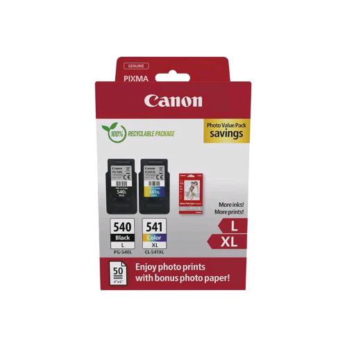 CANON PG540L/CL541XL PHOTO VALUE PACK CONFEZIONE 2 CARTUCCE NERO L COLORE XL CIANO, MAGENTA, GIALLO + 50 FOGLI CARTA FOTOGRAFICA