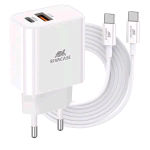 RIVACASE CARICABATTERIE DA RETE PD 20 W 2 USCITE 1 x USB-A 1 x USB-C + CAVO USB-C MASCHIO/MASCHIO 1 MT BIANCO