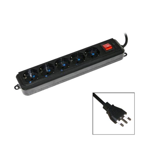 DIGITUS LKMP05LN MULTIPRESA 5 POSTI SCHUKO/BIPASSO ITALIANA 10/16A CON INTERRUTTORE CAVO 1.5 MT SPINA ITALIANA NERO