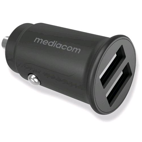 MEDIACOM MD-A160 MD CAR CHARGER CARICABATTERIE DA AUTO 2 USCITE USB 12 W 2.4A 5V NERO 