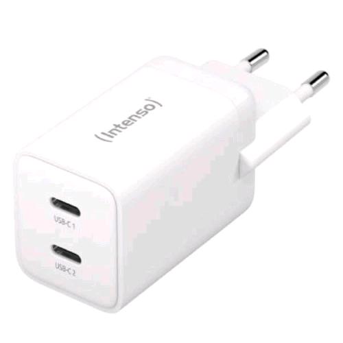 INTENSO POWER ADAPTER CARICABATTERIE DA RETE GaN 2 x USB-C PD QUICK CHARGE 4.0 40 W 2 x 20 W BIANCO