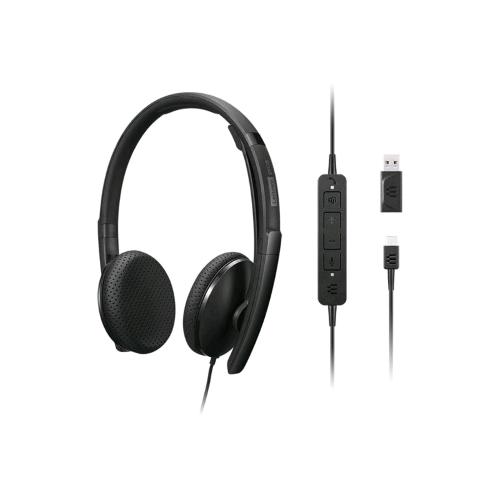 LENOVO CUFFIE VOIP STEREO CON MICROFONO CABLATE USB-C CON ADATTATORE AD USB-A CERTIFICATE TEAMS NERO
