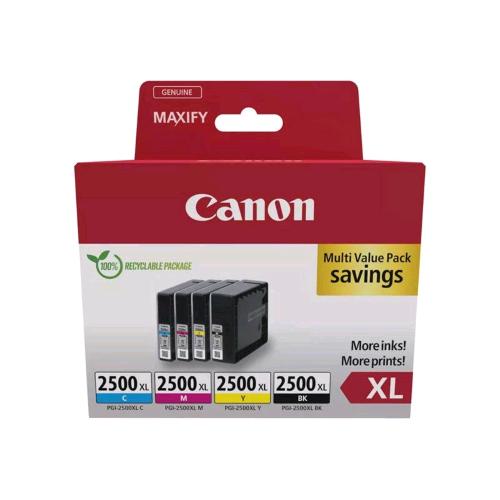 CANON PGI-2500XL BK/C/M/Y MULTIPACK CONFEZIONE DA 4 CARTUCCE XL INK NERO GIALLO CIANO MAGENTA PER MAXIFY iB4050, iB4150, MB5150, MB5155, MB5350, MB5450