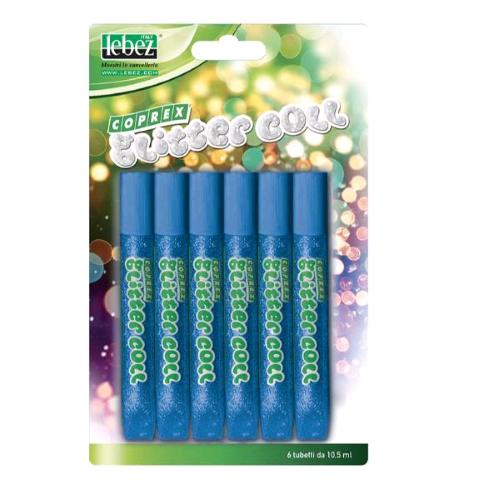 LEBEZ COLLA GLITTERATA FLACONCINO DA 10,5 ML BLU CONF 6 Pz.