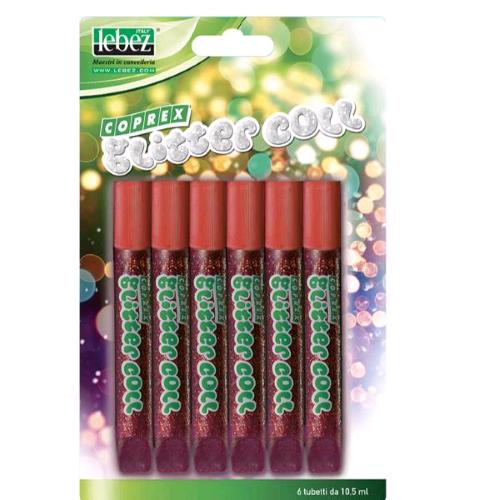 LEBEZ COLLA GLITTERATA FLACONCINO DA 10,5 ML ROSSO CONF 6 Pz.