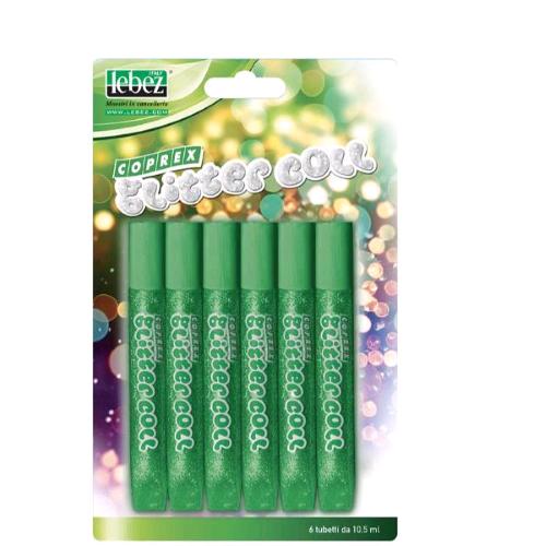 LEBEZ COLLA GLITTERATA FLACONCINO DA 10,5 ML VERDE CONF 6 Pz.