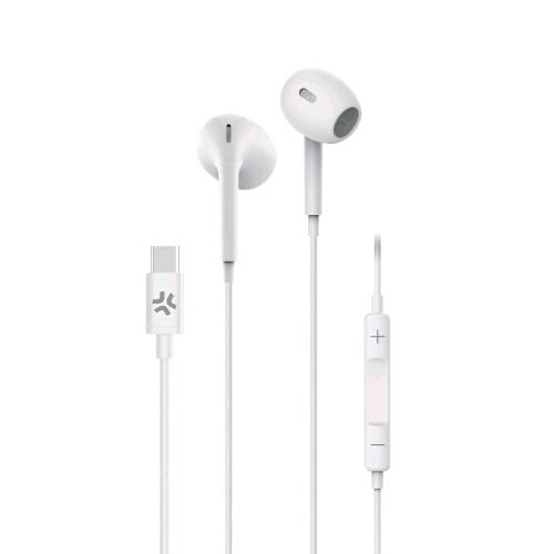CELLY STEREO WIRED EARPHONES CUFFIE AURICOLARI USB-C CON MICROFONO A FILO CONTROLLO CHIAMATE E VOLUME/MUSICA BIANCO