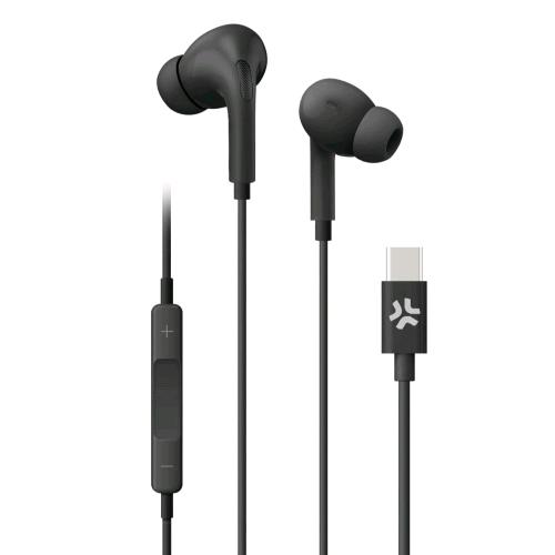 CELLY STEREO WIRED IN-EAR EARPHONES CUFFIE AURICOLARI USB-C CON MICROFONO A FILO CONTROLLO CHIAMATE E VOLUME/MUSICA NERO