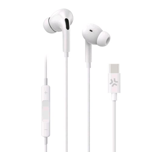 CELLY STEREO WIRED IN-EAR EARPHONES CUFFIE AURICOLARI USB-C CON MICROFONO A FILO CONTROLLO CHIAMATE E VOLUME/MUSICA BIANCO