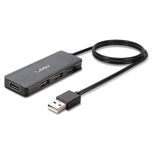LINDY HUB 4 PORTE USB-A 2.0 480 Mbit/s AUTOALIMENTATO CAVO 0.8 MT NERO